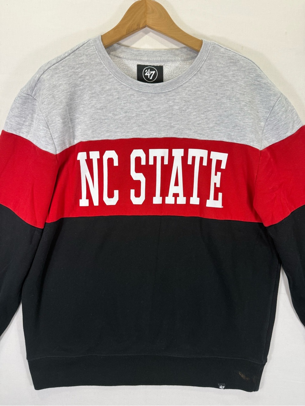 47 NC State Colorblock Crewneck Sweater - Gray, Red, Black
